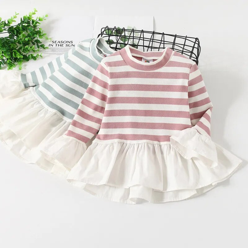 2023 Moda de primăvară 2-10 ani Copii Tricouri Copii Topuri Gâtul O mânecă lungă Dunge Dantela Mozaic Bumbac Toamnă Bebeluși Fetițe Tricouri