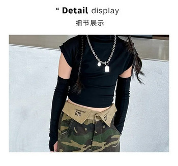 εφηβικά κορίτσια τζαζ χορευτικά μπλουζάκια κοστούμια μακρυμάνικη πασαρέλα παιδικά ρούχα hip hop streetwear μαύρο μπλουζάκι crop top 6 έως 16 ετών