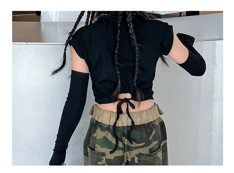 paauglių mergaičių džiazo šokių marškinėliai kostiumai ilgomis rankovėmis podiumas vaikiški drabužiai hiphopo gatvės apranga juodi marškinėliai crop top 6–16 m.