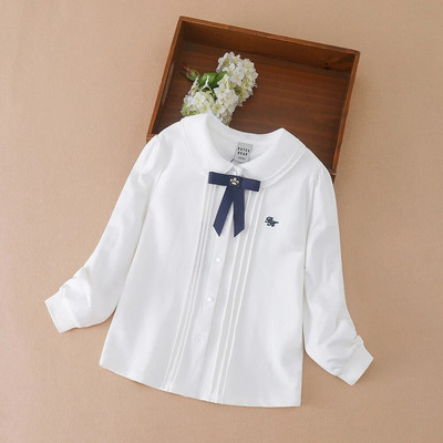 Ученическа риза за момичета, пролет, есен, ученическа униформа, детски блузи с дълги ръкави, бели горни дрехи за момичета