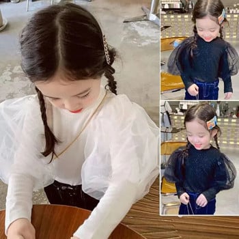 2023 Girls Tees Puff Тениска с дълъг ръкав Бебешки дрехи Зимни есенни пуловери Корейски детски нови горнища Детско облекло 2-6T Детски