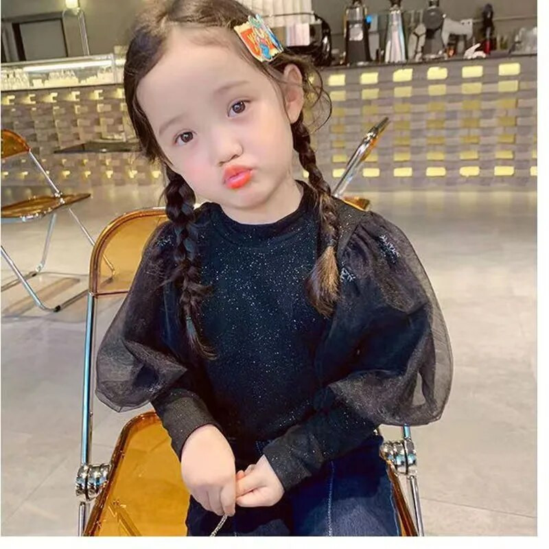 2023 GirlsTees Tricou cu mânecă lungă Puff Haine pentru bebeluși Iarnă Toamnă Pulovere Coreeană Copii Noi Topuri Îmbrăcăminte pentru copii 2-6T Copii