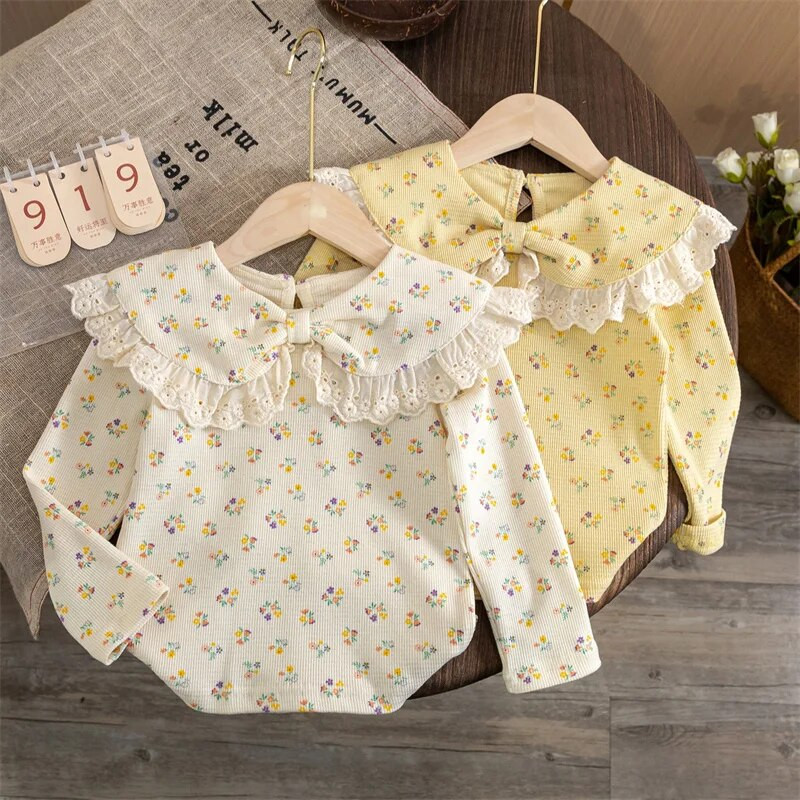 Tricou Fete 2023 Toamna Iarna Topuri pentru copii Bluză cu mânecă lungă Copii Tricouri florale pentru copii Ținute pentru bebeluși Îmbrăcăminte 1-8 ani