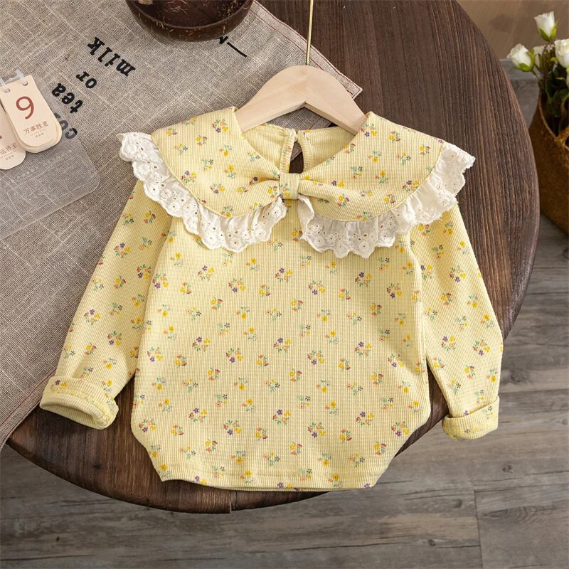 Tricou Fete 2023 Toamna Iarna Topuri pentru copii Bluză cu mânecă lungă Copii Tricouri florale pentru copii Ținute pentru bebeluși Îmbrăcăminte 1-8 ani