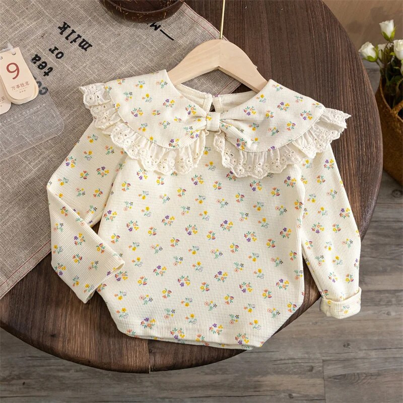 Tricou Fete 2023 Toamna Iarna Topuri pentru copii Bluză cu mânecă lungă Copii Tricouri florale pentru copii Ținute pentru bebeluși Îmbrăcăminte 1-8 ani