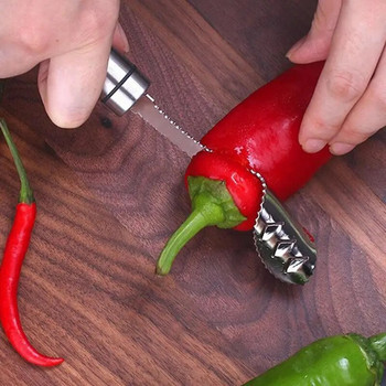Pepper Seeds Remover Ανοξείδωτο ατσάλι Μηχανή για πυρήνα φρούτων λαχανικών Κολοκυθάκια Cucumber Corer Μαχαίρι κοπής πιπεριών Συσκευές κουζίνας