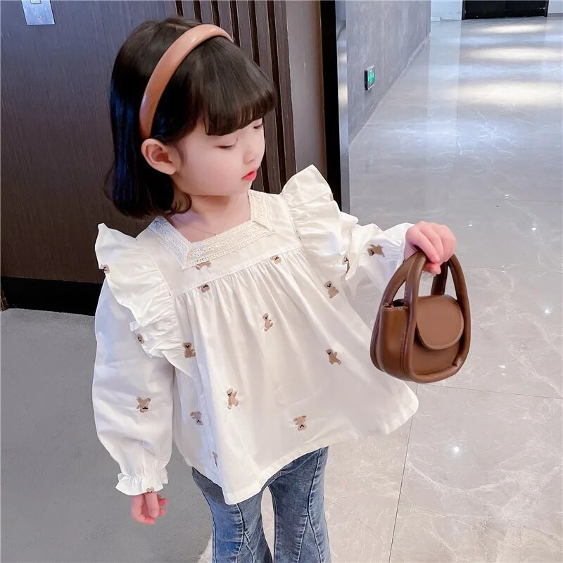 Ingek lányoknak 2022 Koreai Gyerekek Őszi Tavaszi Hosszú ujjú Rajzfilm Blúzok Gyermekruházat Őszi Boutique Gyerekruházat 2-7Y