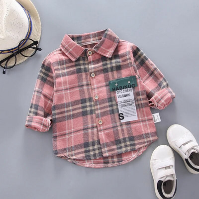 Primăvară Toamnă Copii Cămăși Casual Copii Băieți Cămași pentru Fete Cămași în carouri Cămăși de bumbac cu mânecă lungă pentru copii Bluză roșie