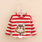 2023-as tavaszi őszi divat 2-10 éves, O-nyakú gyerekpólók Aranyos kisgyerek baba lányok csíkos rajzfilm pamut hosszú ujjú póló