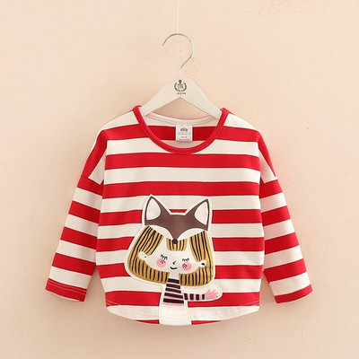 2023-as tavaszi őszi divat 2-10 éves, O-nyakú gyerekpólók Aranyos kisgyerek baba lányok csíkos rajzfilm pamut hosszú ujjú póló