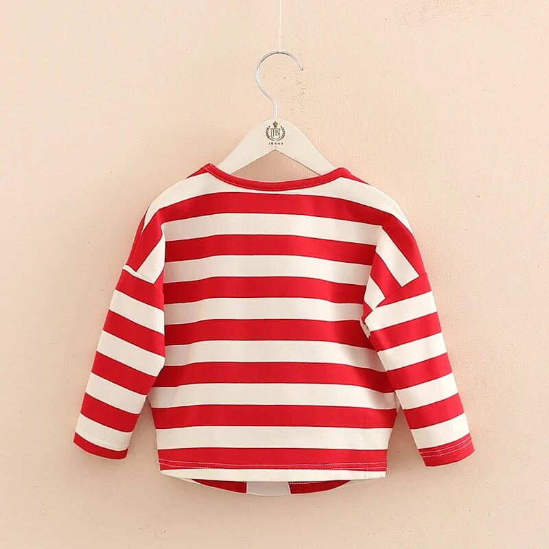2023-as tavaszi őszi divat 2-10 éves, O-nyakú gyerekpólók Aranyos kisgyerek baba lányok csíkos rajzfilm pamut hosszú ujjú póló