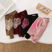 Pavasario/rudens rožinė juoda medvilninė raidė paauglių mergaičių trumpi korėjiečių marškinėliai 4–15 metų vaikams ilgomis rankovėmis, apatiniai vaikams