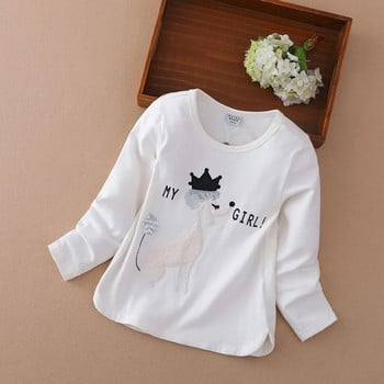 Κοριτσίστικα ρούχα μπλουζάκια Ανοιξιάτικα φθινοπωρινά στρογγυλά γιακά Χαριτωμένα ρούχα για 3-12 ετών Παιδικά μακρυμάνικα βαμβακερά μπλουζάκια