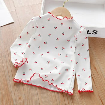 Ανοιξιάτικο μπλουζάκι 2-6 ετών Παιδικό κοριτσίστικο βαμβακερό τύπωμα καρδιάς κερασιού μακρυμάνικα παιδικά ρούχα Φθινοπωρινά λευκά μπλουζάκια