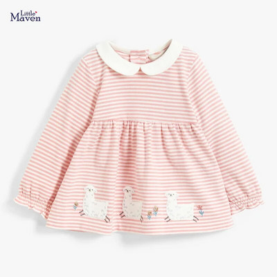 Little maven 2023 Тениска с дълги ръкави Бебешки момичета Прекрасни памук Алпака Детски ежедневни дрехи Пролетни и есенни горнища за деца