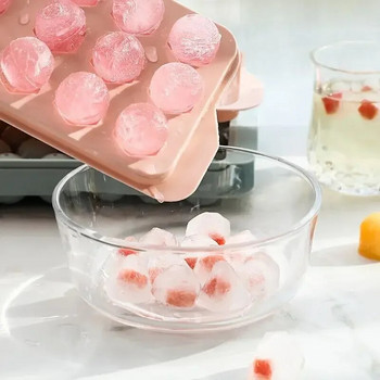 3D кръгла тава за кубчета лед с капак Пластмасова форма за лед в диамантен стил Хладилник Сферични форми Направи си сам Машина за топки за лед Кухненски инструменти