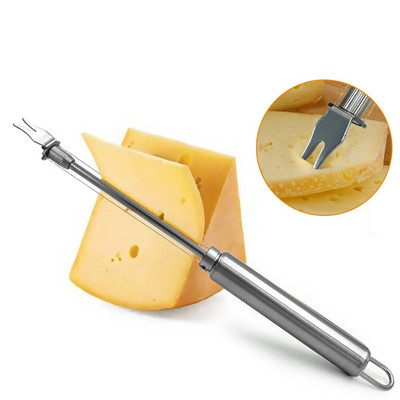 2 az 1-ben rozsdamentes acél sajtszeletelő és villa, tapadásmentes vajvágó huzal Élelmiszer-minőségű sütőeszközök Konyhai tartozékok