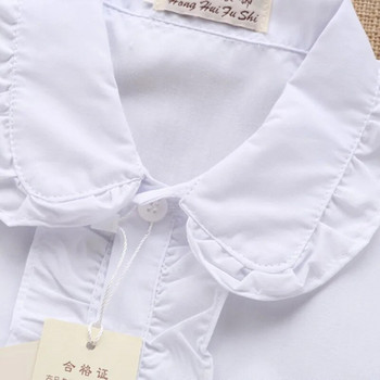 нови летни пролетни момичета дантелени памучни плътни бели бебешки детски момичета Блуза бели ризи с дълъг ръкав за деца момичета