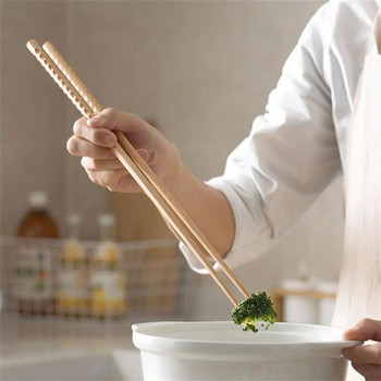 1 ζεύγος Ιαπωνικά πολύ μακριά ξύλινα ξυλάκια γυαλισμένα οξιά τηγανητά φαγητά Noodle Αντιολισθητικά chopsticks κουζίνας Εργαλεία μαγειρέματος