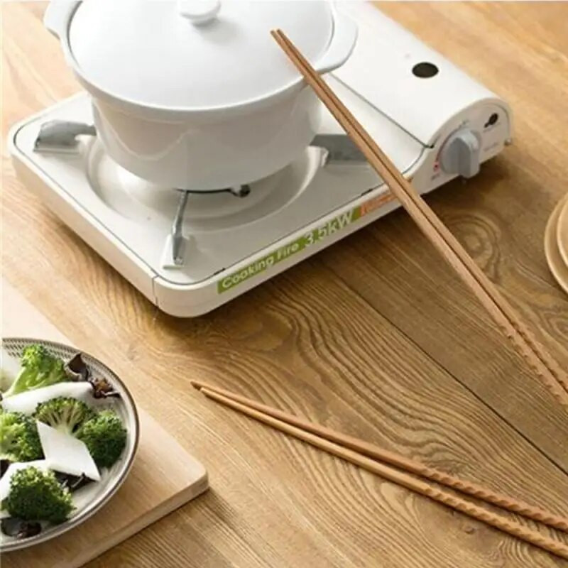 1 pereche de bețișoare japoneze din lemn extra lungi din lemn de fag lustruit alimente prăjite tăiței Bețișoare anti-alunecare instrumente de bucătărie