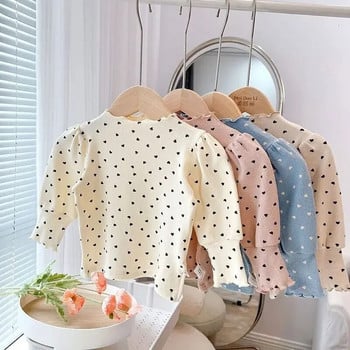 Παιδικό μπλουζάκι 3-7 ετών Φθινοπωρινό ανοιξιάτικο με μισό ζιβάγκο Μακρυμάνικο μπλουζάκι καρδιές Βαμβακερά ρούχα