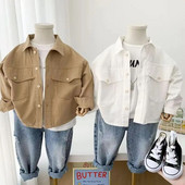 Novo 2023, jesen, proljeće, pamučne majice za dječake, čiste boje, ovratnik s reverima, dječje majice dugih rukava, majice