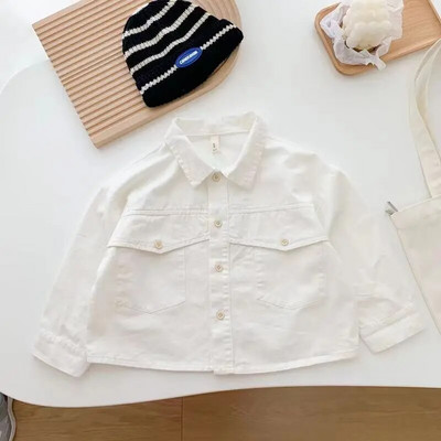 Novo 2023, jesen, proljeće, pamučne majice za dječake, čiste boje, ovratnik s reverima, dječje majice dugih rukava, majice