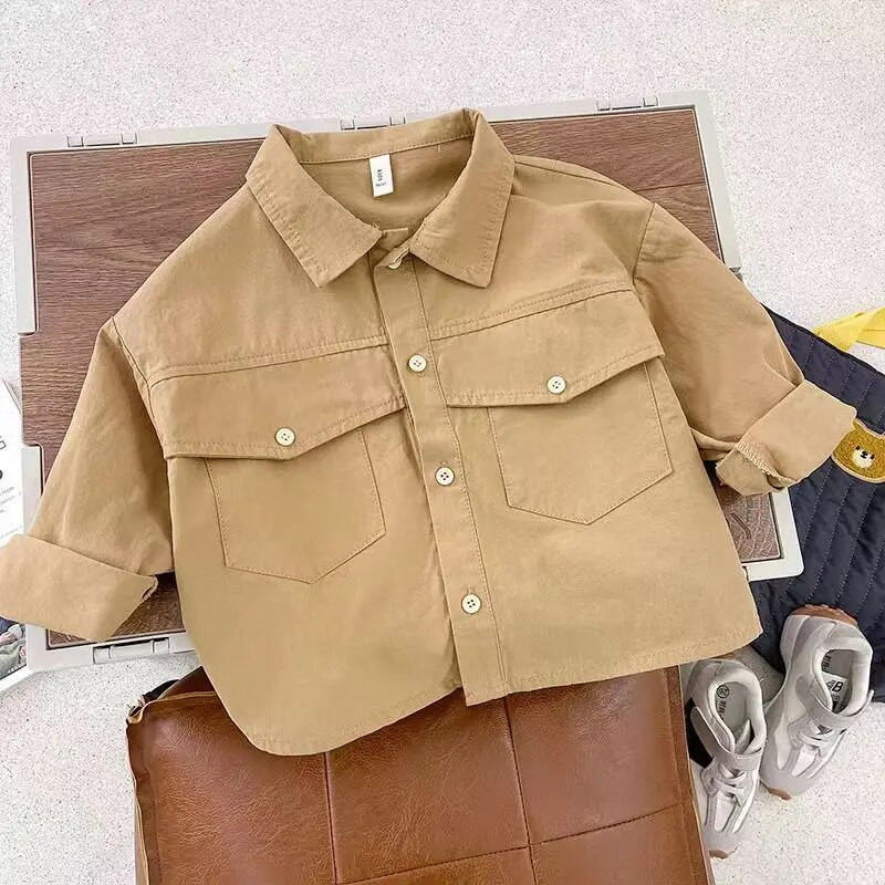 Novo 2023, jesen, proljeće, pamučne majice za dječake, čiste boje, ovratnik s reverima, dječje majice dugih rukava, majice