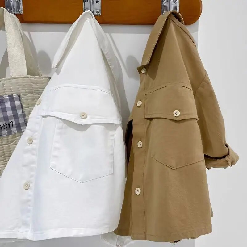 Novo 2023, jesen, proljeće, pamučne majice za dječake, čiste boje, ovratnik s reverima, dječje majice dugih rukava, majice