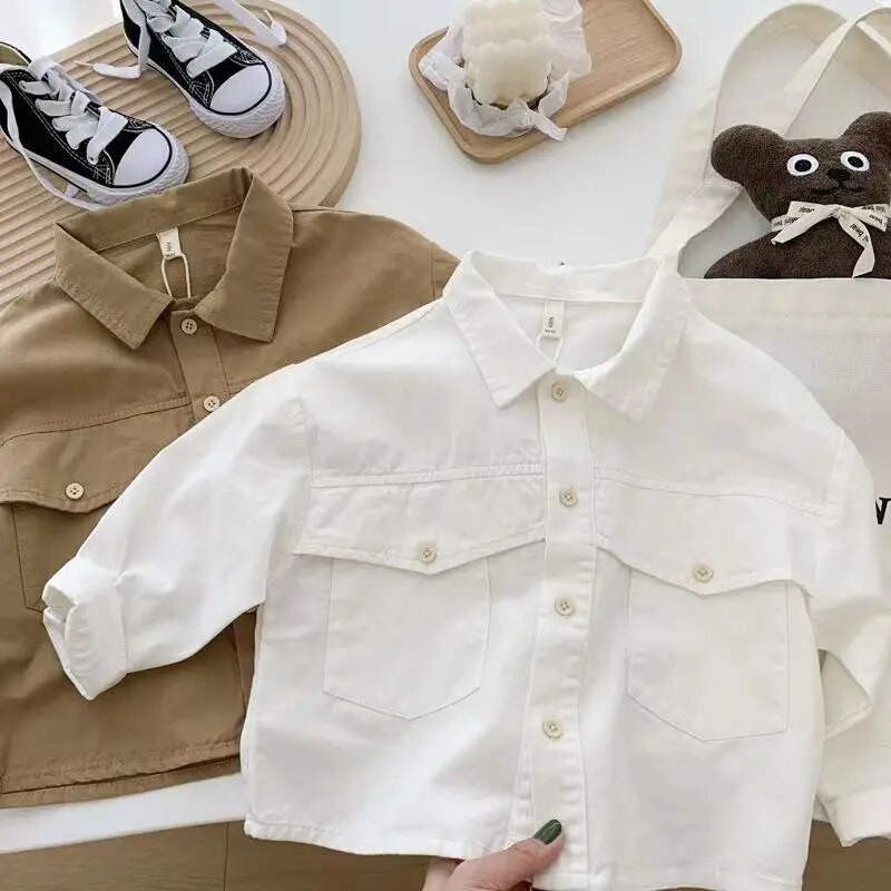 Novo 2023, jesen, proljeće, pamučne majice za dječake, čiste boje, ovratnik s reverima, dječje majice dugih rukava, majice