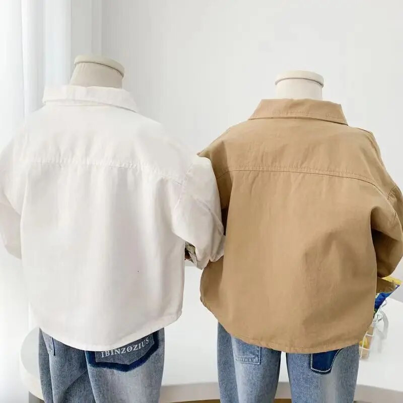 Novo 2023, jesen, proljeće, pamučne majice za dječake, čiste boje, ovratnik s reverima, dječje majice dugih rukava, majice