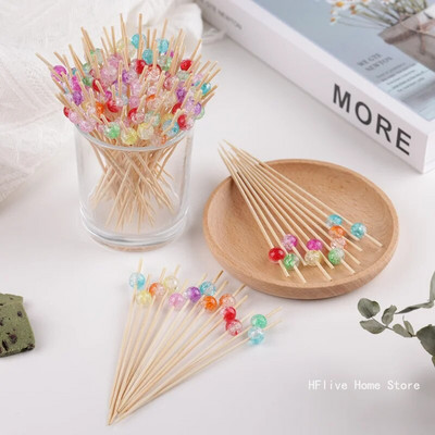 100PCS/Pack Candy color Crack Bamboo Pick Бюфет Cupcake Fruit Fork Парти Десерт Салата Пръчка Коктейл Шишче за сватбен декор