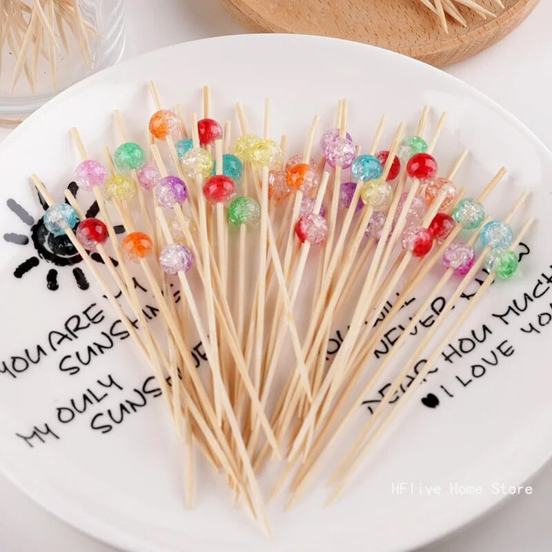 100 DB/Csomag cukorka színű Crack Bamboo Pick Büfé Cupcake Fruit Villa Party Desszert Saláta Rúd Koktél Nyárs Esküvői dekorációhoz