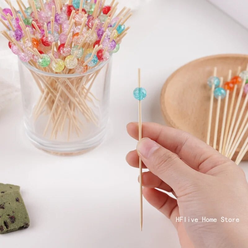 100 DB/Csomag cukorka színű Crack Bamboo Pick Büfé Cupcake Fruit Villa Party Desszert Saláta Rúd Koktél Nyárs Esküvői dekorációhoz