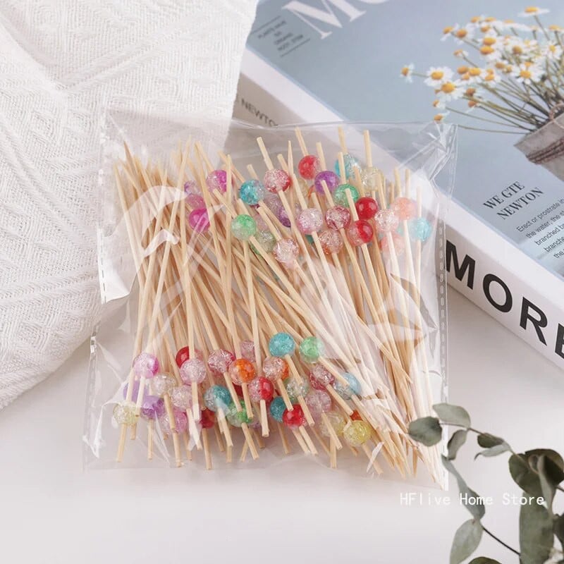 100 DB/Csomag cukorka színű Crack Bamboo Pick Büfé Cupcake Fruit Villa Party Desszert Saláta Rúd Koktél Nyárs Esküvői dekorációhoz