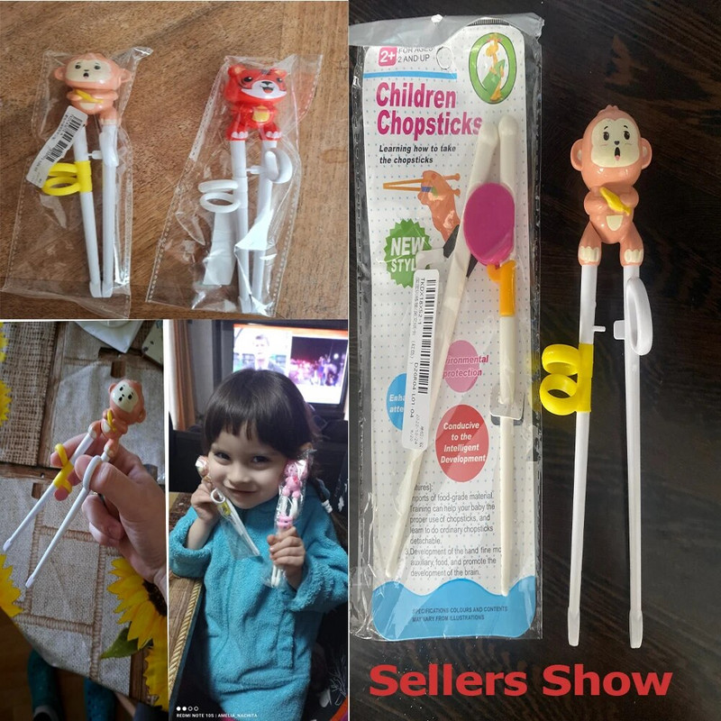 1 pereche de bețișoare pentru antrenament pentru învățare pentru bebeluși, animale din desene animate, pentru începători, pentru bețișoare pentru copii