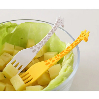 12 бр зеленчукови прибори за хранене Сладък жираф Малко дете Детска вилица за плодове Клечка за зъби Детска селекция от храна Анимационно животно Вилица за плодове