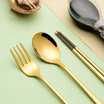 3 τμχ Σετ σερβίτσιο από ανοξείδωτο ατσάλι Flatware σετ ταξιδιού κάμπινγκ Chopsticks Πιρούνι Κουτάλι θήκη μαχαιροπήρουνων Επιτραπέζια σκεύη Εργαλείο κουζίνας