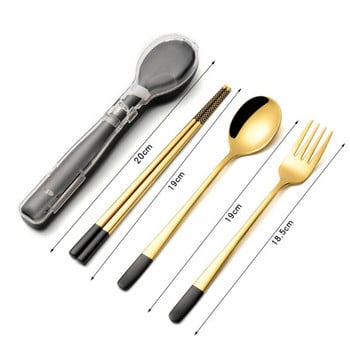 3 τμχ Σετ σερβίτσιο από ανοξείδωτο ατσάλι Flatware σετ ταξιδιού κάμπινγκ Chopsticks Πιρούνι Κουτάλι θήκη μαχαιροπήρουνων Επιτραπέζια σκεύη Εργαλείο κουζίνας