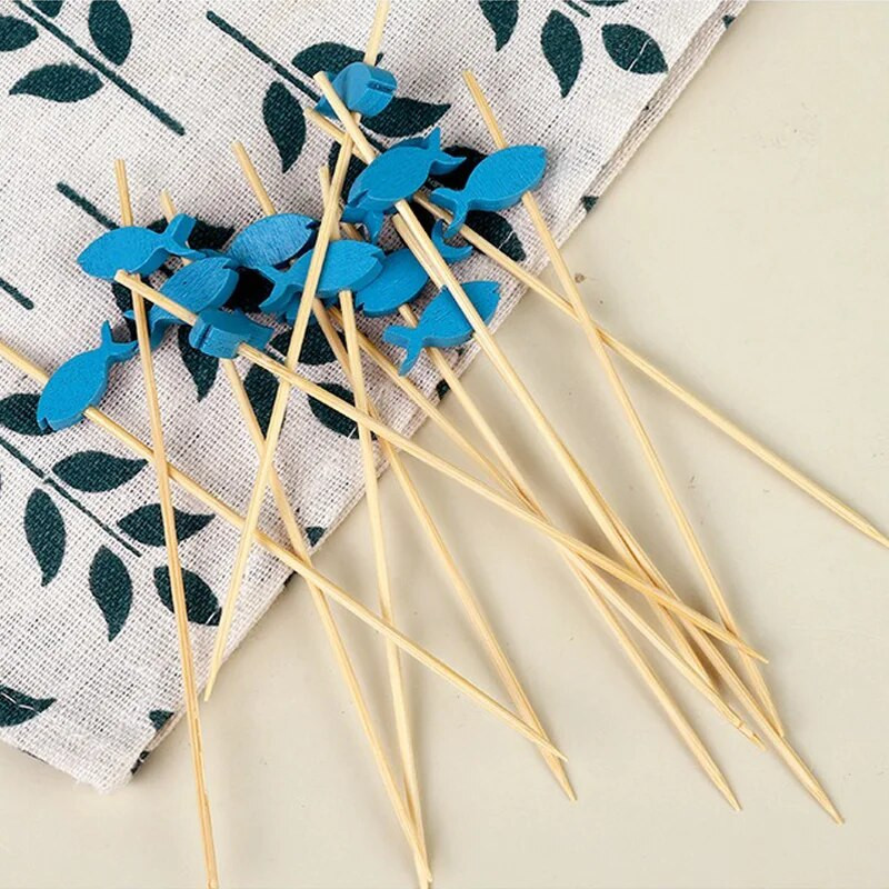 100 tk kala delfiin bambusest puuviljapulgad 12 cm salati suupiste kahvliga kokteili kaunistus kook puhvet hambaorkid pulmapeo sisustustarbed