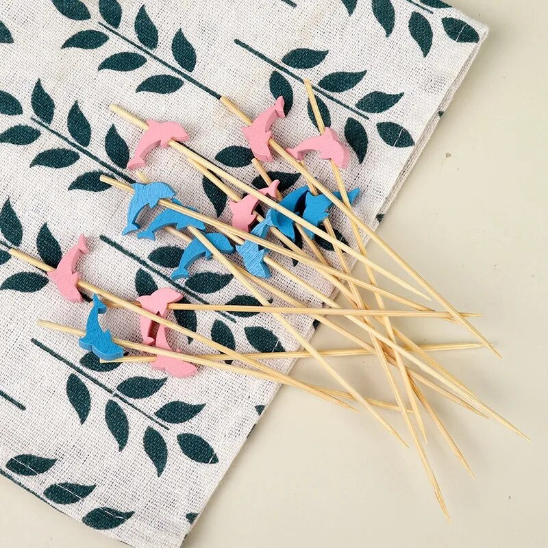 100 tk kala delfiin bambusest puuviljapulgad 12 cm salati suupiste kahvliga kokteili kaunistus kook puhvet hambaorkid pulmapeo sisustustarbed