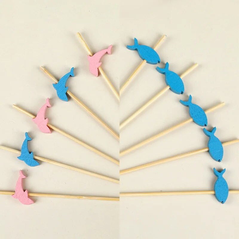 100 tk kala delfiin bambusest puuviljapulgad 12 cm salati suupiste kahvliga kokteili kaunistus kook puhvet hambaorkid pulmapeo sisustustarbed