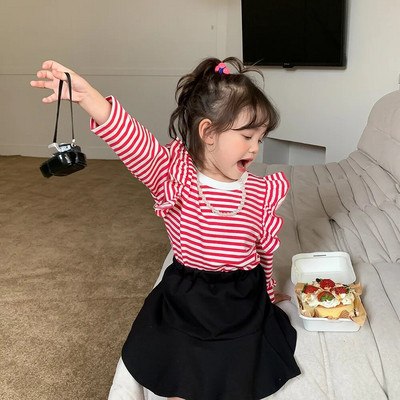 Tricou pentru fete cu volane pentru bebeluși 2-8T Haine pentru fete de toamnă Top cu mâneci lungi la modă Tinuta de tricou pentru copii