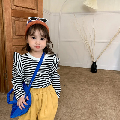 Tricou pentru fete cu volane pentru bebeluși 2-8T Haine pentru fete de toamnă Top cu mâneci lungi la modă Tinuta de tricou pentru copii