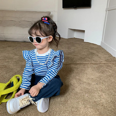 Tricou pentru fete cu volane pentru bebeluși 2-8T Haine pentru fete de toamnă Top cu mâneci lungi la modă Tinuta de tricou pentru copii