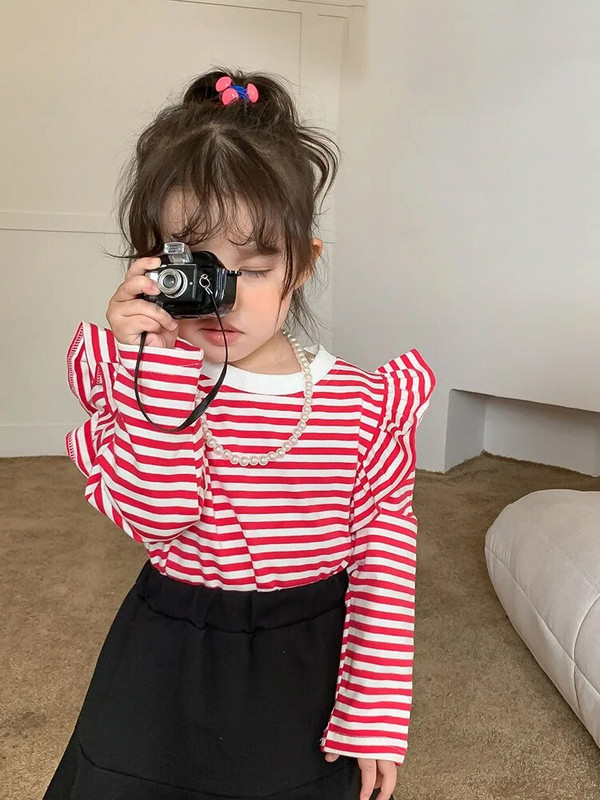 Tricou pentru fete cu volane pentru bebeluși 2-8T Haine pentru fete de toamnă Top cu mâneci lungi la modă Tinuta de tricou pentru copii