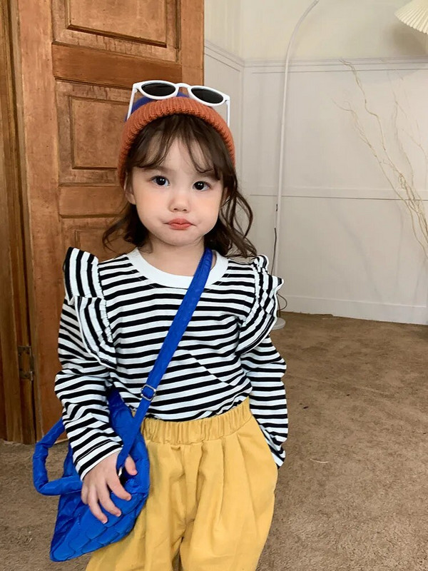 Tricou pentru fete cu volane pentru bebeluși 2-8T Haine pentru fete de toamnă Top cu mâneci lungi la modă Tinuta de tricou pentru copii