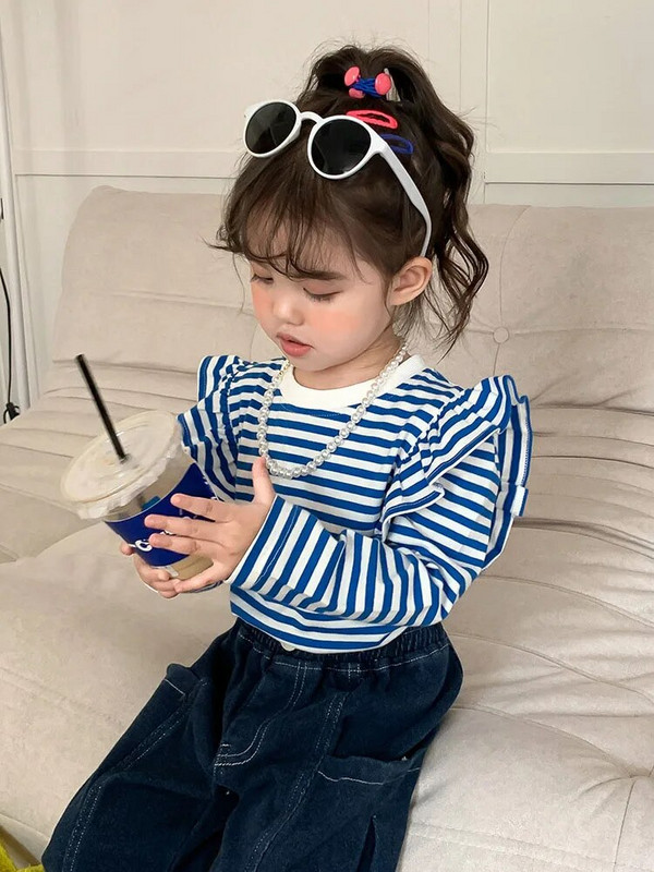 Tricou pentru fete cu volane pentru bebeluși 2-8T Haine pentru fete de toamnă Top cu mâneci lungi la modă Tinuta de tricou pentru copii