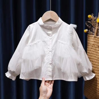 TILAMEHO Дантелени тениски за момичета 2022 Пролет Есен Детски ризи с дълъг ръкав Модни копчета за принцеси Корейски стил Детски топ за момичета