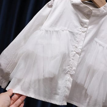 TILAMEHO Дантелени тениски за момичета 2022 Пролет Есен Детски ризи с дълъг ръкав Модни копчета за принцеси Корейски стил Детски топ за момичета